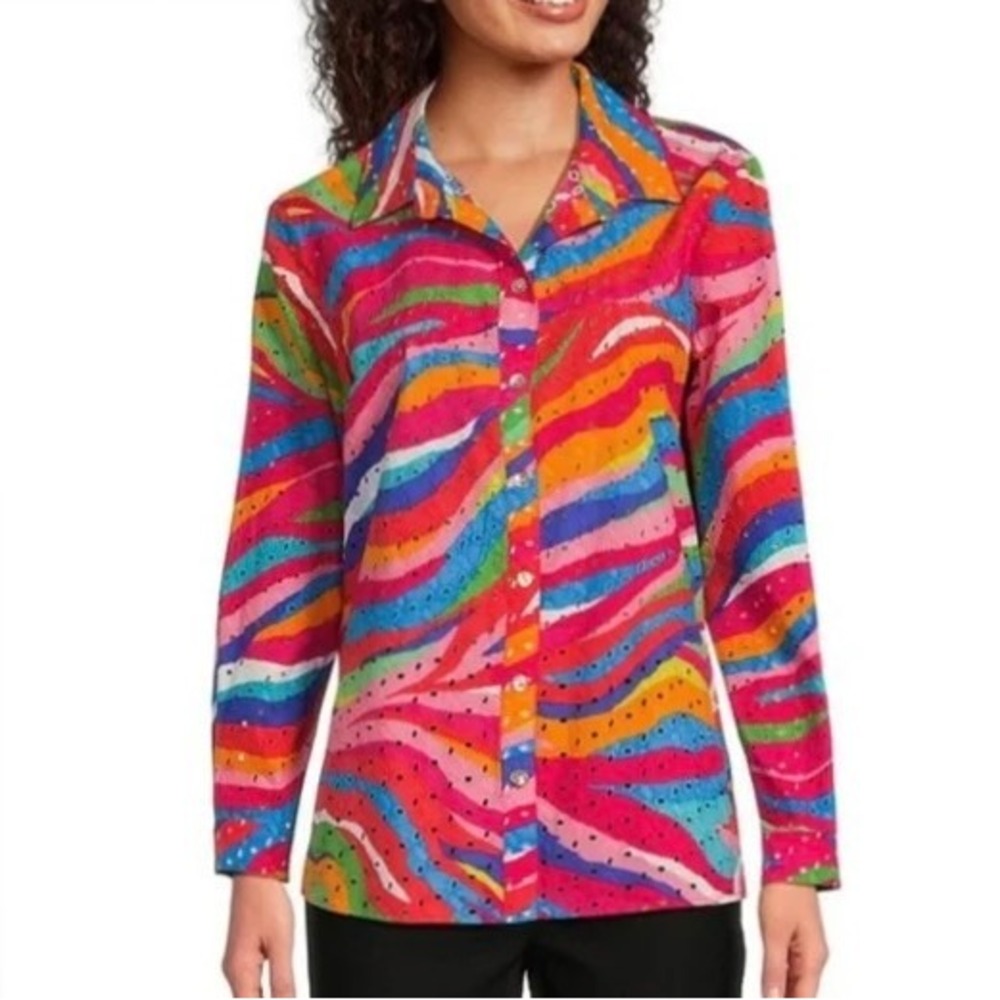 NEW!! JOHN MARK Eyelet Embroidered Watercolor Wave Print Buttondown Size 3X